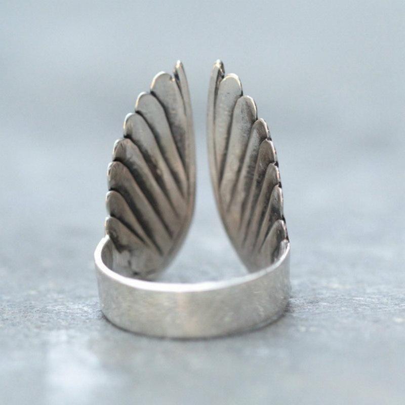 Double Fair Angel Wings Open Rings For Women Vintage Style Antique Zinc Alloy Color Adjustable Finger Ring Fashion Zircon