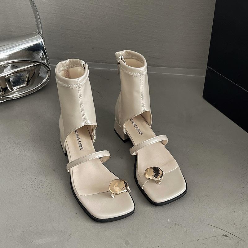 

Дизайнерские нишевые сандалии на толстом каблуке с боковой молнией черные 2025 новые женские летние с квадратным носком крутые ботинки с закрытым носком крутые ботинки 39