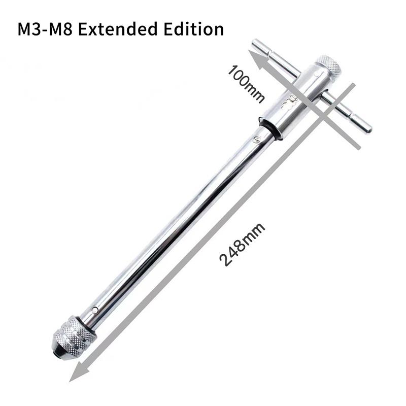 M3-8 M5-12 Adjustable T-Handle Ratchet Hand Tap Holder Wrench Extended Tapping Forward And Reverse Hand Tapping Accessories Tool