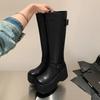 Women's Shoes Basic Women's Boots Classics Knee-High Boots Women Belt Buckle Side Zip Round Toe Wedge Platform Shoes Ladies