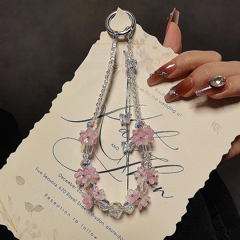 Mobile Phone Chain Short Wrist Portable Chain Colorful Flower Beaded Crystal Mobile Phone Chain Pendant Mobile Phone Lanyard 1