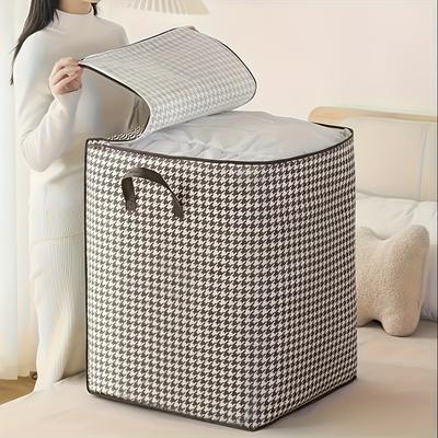 Houndstooth Storage Bag Extra Large Organizer for Blankets Wardrobe Essentials Blanket Box Container with Dustproof Zipper