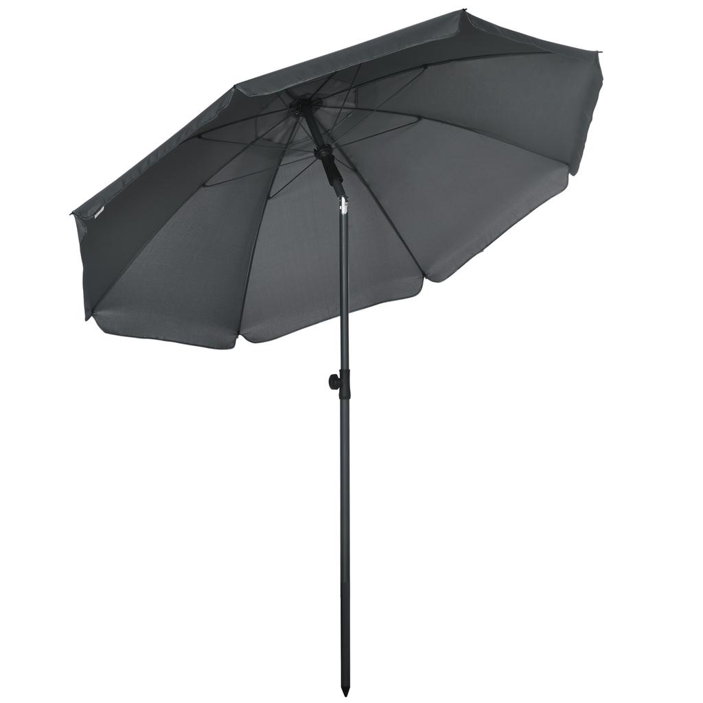 Tilted Beach Umbrella UV 50+ Protection With 8 Fiberglass Ribs Diameter 180 Cm Dark Gray