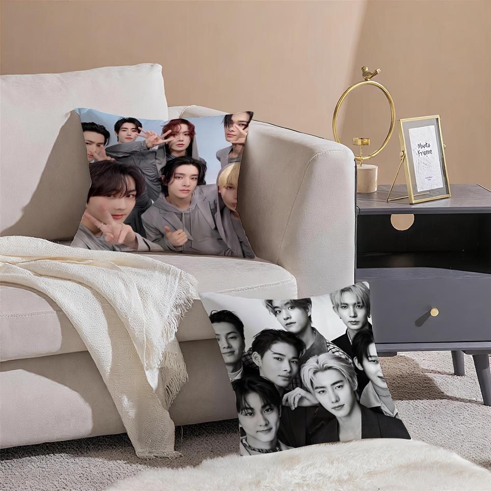 Korean Kpop Boy Group Superstar EENHYPEN Cushion Cover Pillowcase Short Plush Invisible zipper Room Sofa Cushion Cover