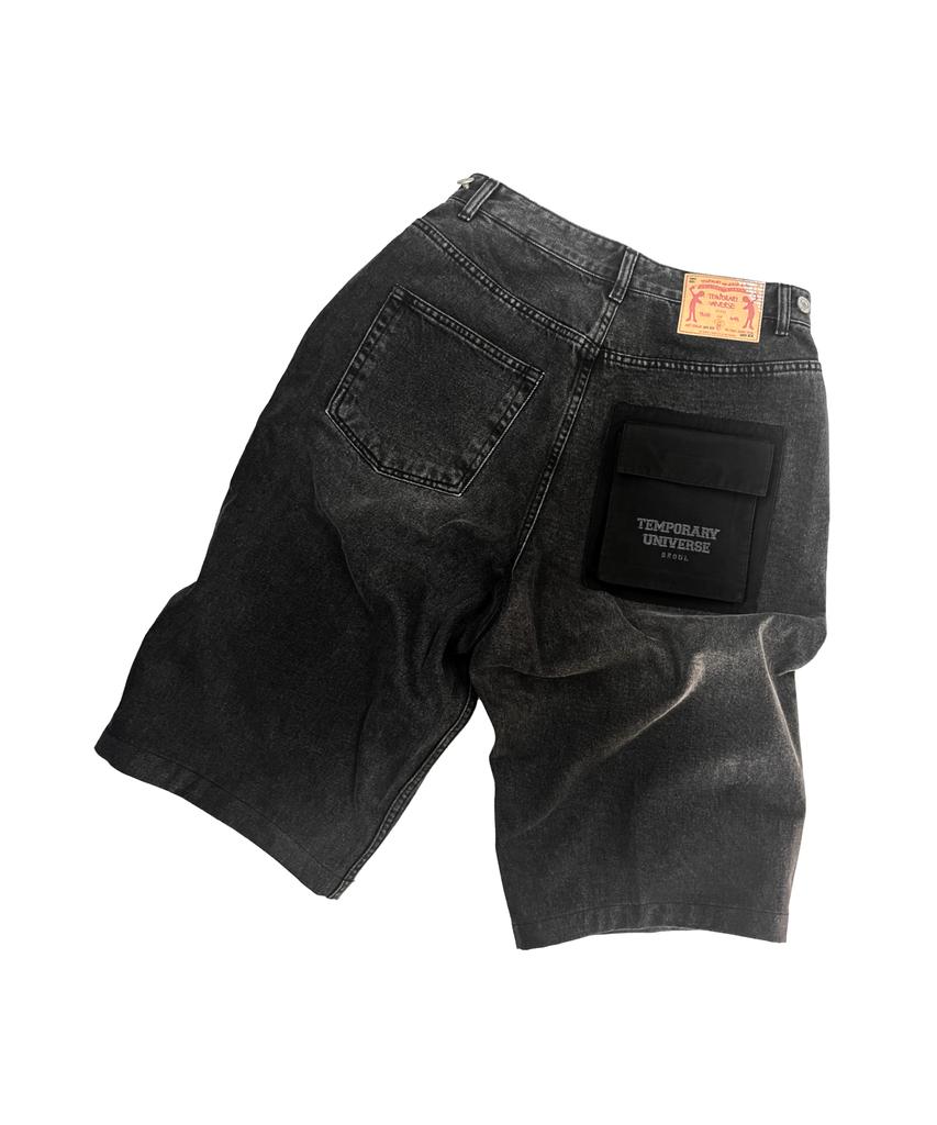 Tempoleoliyunibeoseu Wide Bermuda Denim Pants - Black