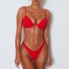 Women's Summer Fashion Sexy Solid Color V-neck  Bikini Beach Swimwear