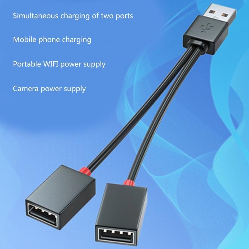 USB Splitter Cable 1 Male Plug To 2 Female Socket USB Extension Line Charging Cord Power Adapter Converter Splitter