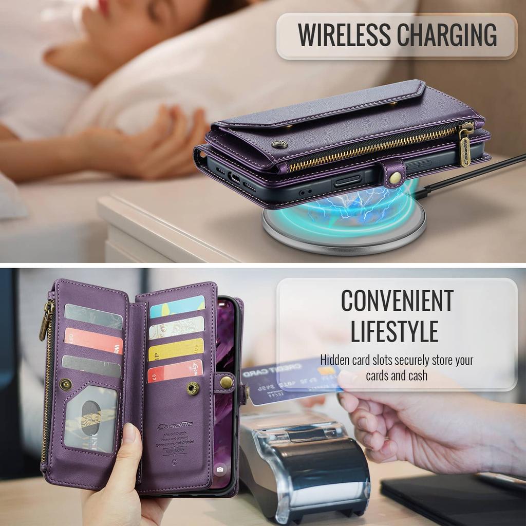 Crossbody Wallet Case for iPhone 17 Pro Max/17 Pro/Air, RFID Blocking PU Leather with 7-10 Card Holder, Wristlet Shoulder Strap