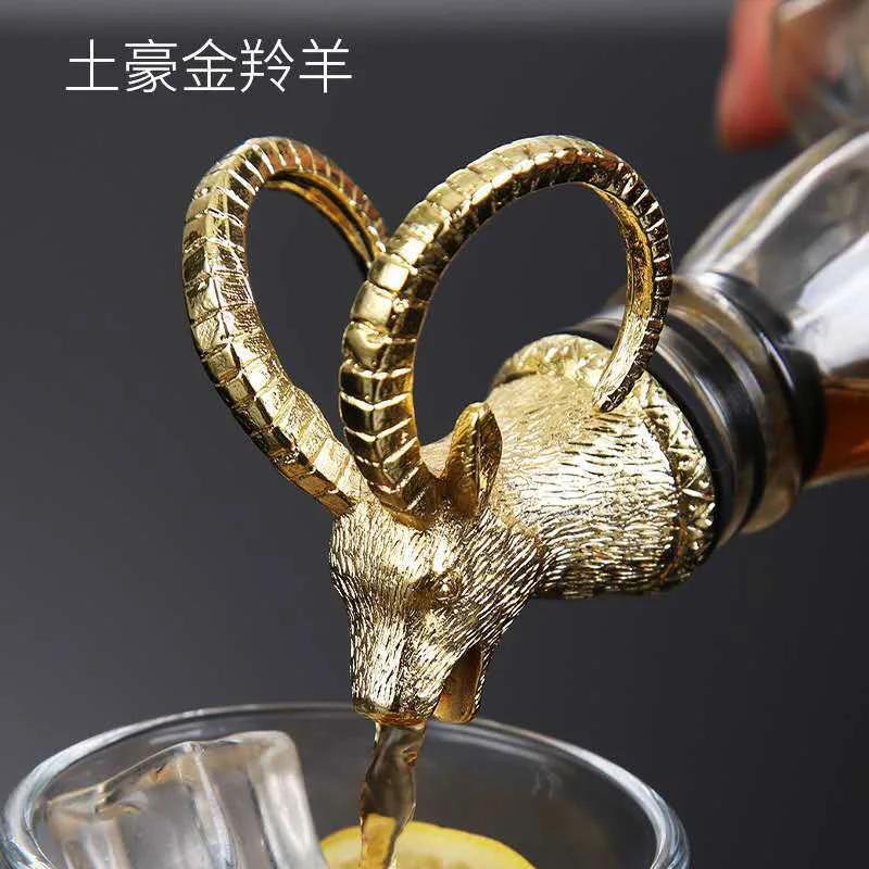 1 Stück Tierkopf-Weinausgießer Zinklegierung Hirsch Elch Löwe Leopard Wolf Adler Drache Wein-Ausgießstutzen Verschluss Club Bar Zubehör