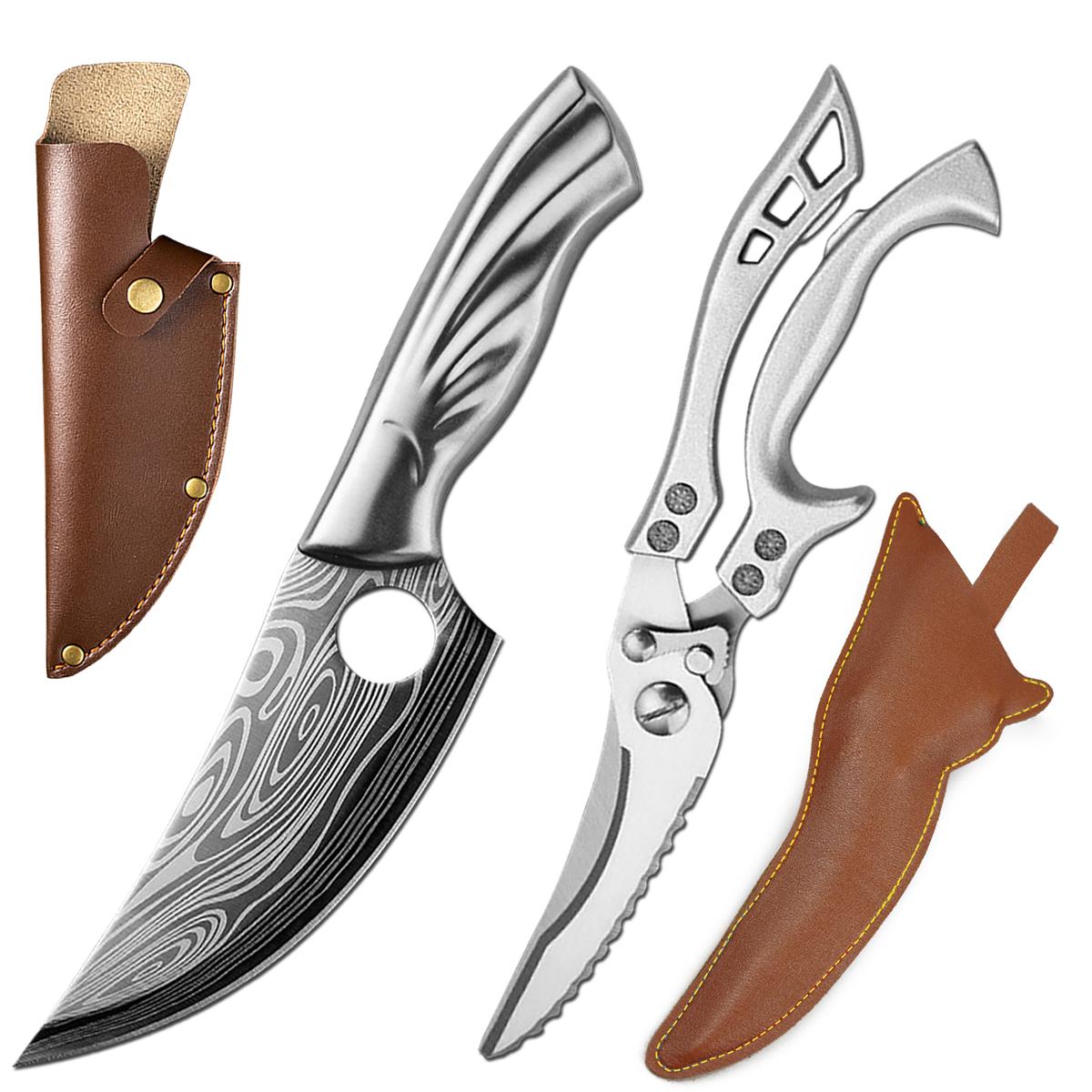 

Дамасский нож из нержавеющей стали, нож для мяса, фруктов, для обвалки, рыбалки, охоты, кемпинга, кухни, нож шеф-повара, ножницы для куриной кости