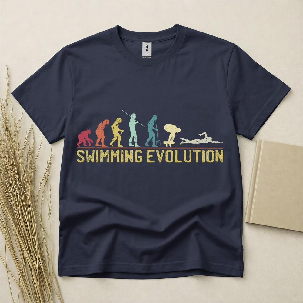 Swimming Evolution T Shirt Funny Swimmer Gift Sports Tee Gildan Heavy Cotton