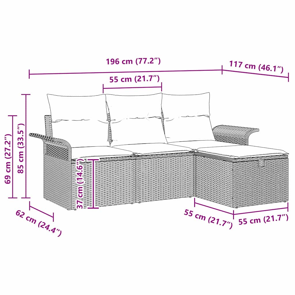 Garden Sofa Set with Cushions 4 Pcs Beige and Cream Poly Rattan