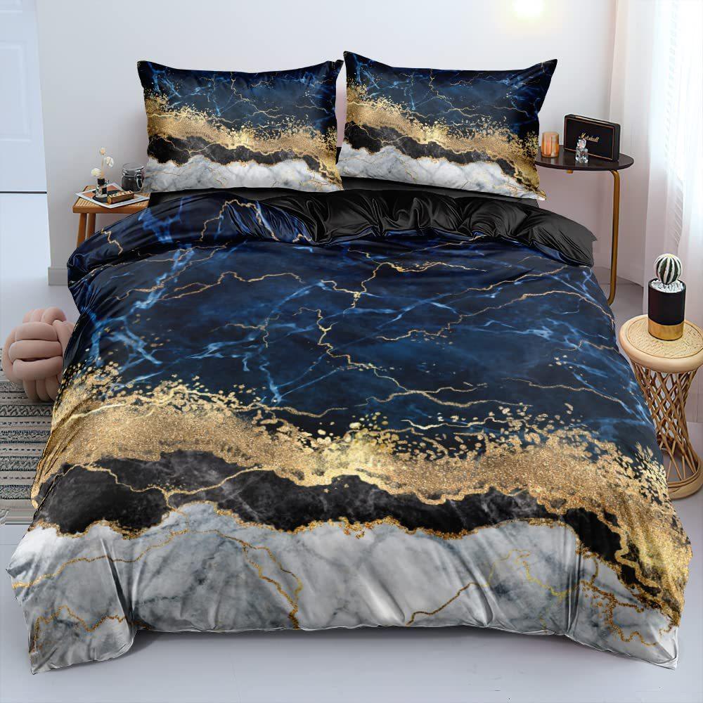 Goldenes Blatt Dreiteiliger Bettbezug 3D Digitaldruck Bettwäscheset Premium Luxus Bettdecke