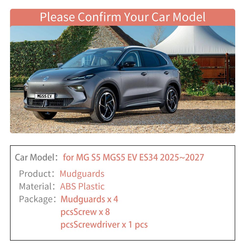 4 pezzi Parafanghi per Auto per MG S5 MGS5 EV ES34 2025~2027 2026 Parafanghi Paraspruzzi Parafango Ruota Anteriore Posteriore Parte Accessorio