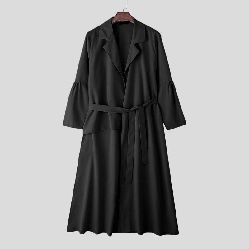 INCERUN Autumn Men Long Sleeve Belt Irregular Long Cardigan Coats Outwear