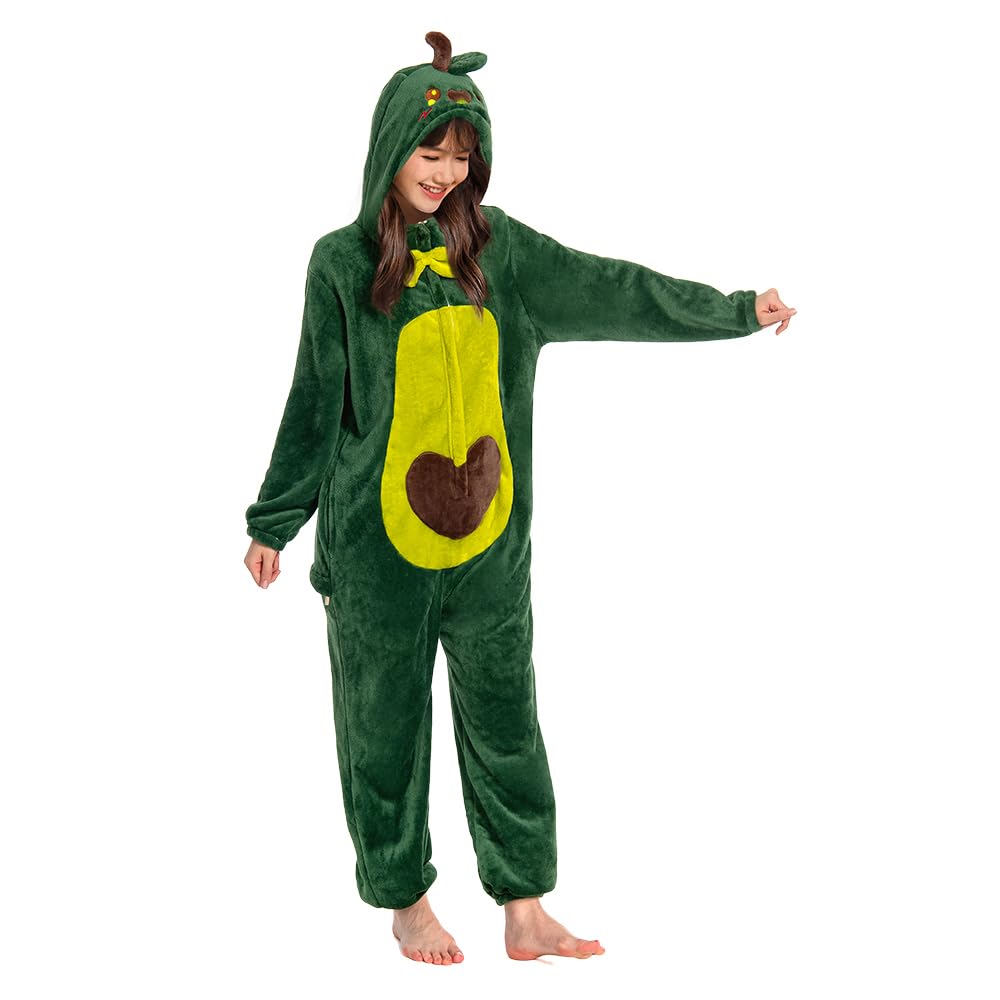 OLAOLA Avokádové Kigurumi Pyžamo, Jídlo, Ovoce, Zelenina, Halloweenský Kostým, Dospělý, Roztomilý, Legrační, Teplý, Nadýchaný, Domácí oblečení, Párty, Ochrana proti chladu (L)