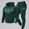 2026 New Arrival Men's Letter Print Hoodie & Pants Set - European and American Style, Hot Selling Two-Piece Outfit