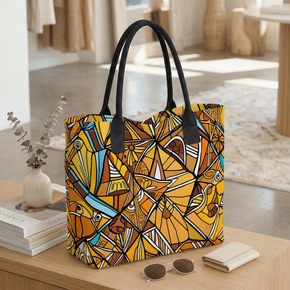  Bohemian Geometric Print Tote Bag Large Capacity Casual Shoulder Bag for Daily Use