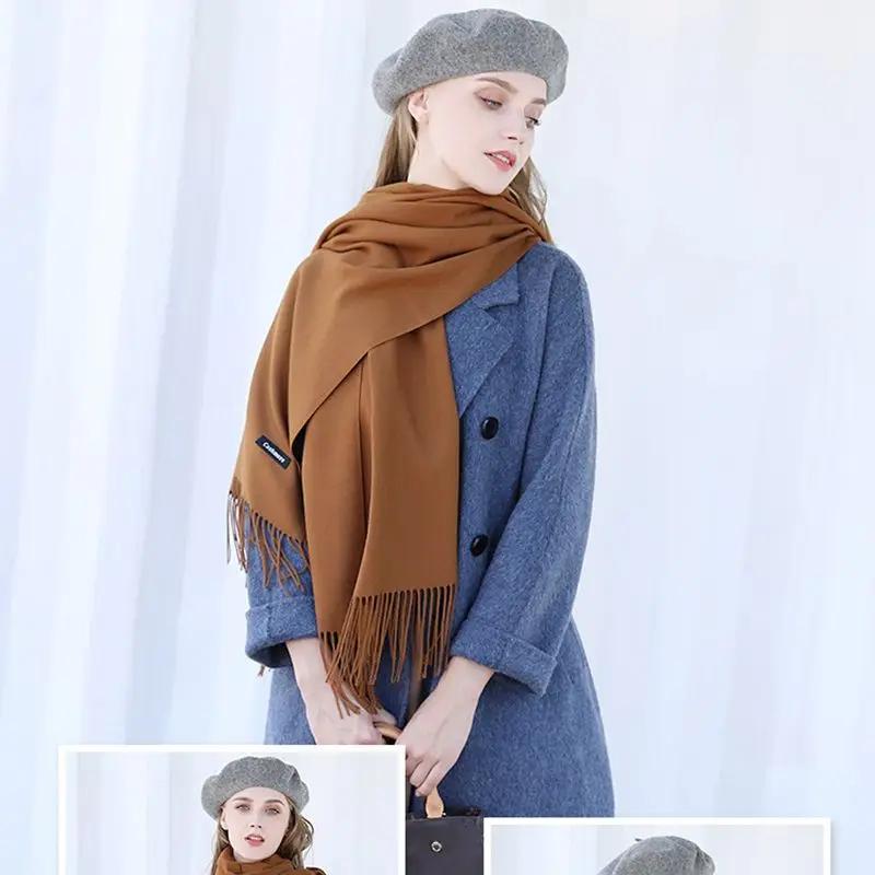 Winter Cashmere Women Scarf Female Scarves Lady Tassel Bandana Women Solid Shawl Wraps Foulard Tippet Pashmina