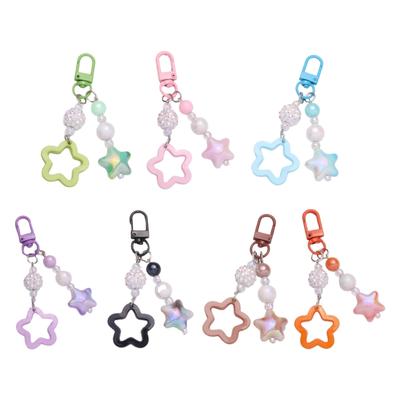 Gradient Pentagram Star Charm Keyring Backpack Decoration Handmade Pendant Keyring Fashion Bag Charm Sweet Cool Keychain