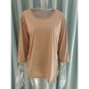 T-shirt uni à col rond et manches 3/4 pour femme - Haut décontracté à coupe ample