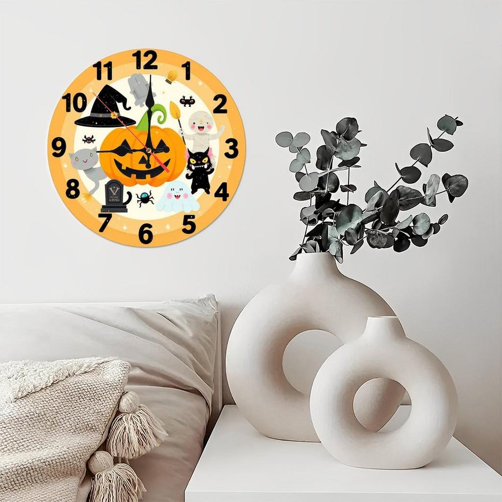 Custom Pattern Wall Clock, Custom Logo, Halloween Style Design, Artistic Home Decor, 10-Inch Silent Wooden Wall Clock