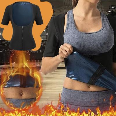 Short Sleeve Women Sauna Suits Zipper Design Compression Shapewear Sports Body Sculpting Shirt  Gym