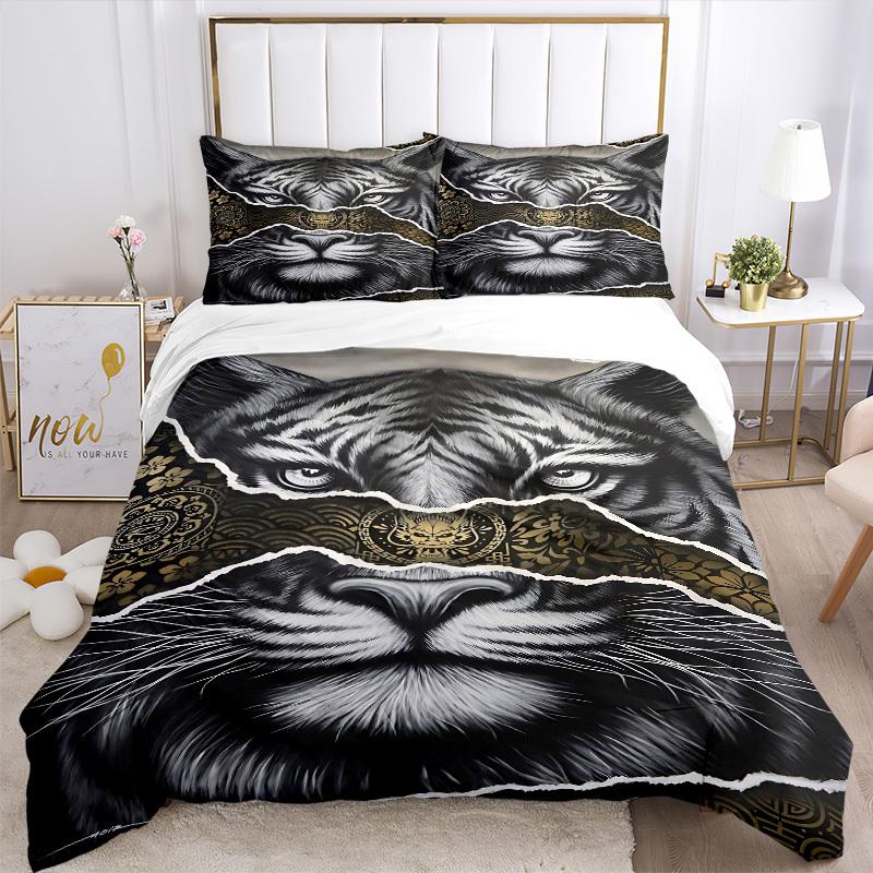 3pcs Tiger Face Artwork Duvet Cover Set, Soft Comfortable Duvet Cover,Guest Room (1*Duvet Cover + 2*Pillowcase, Without Core) yy251104178