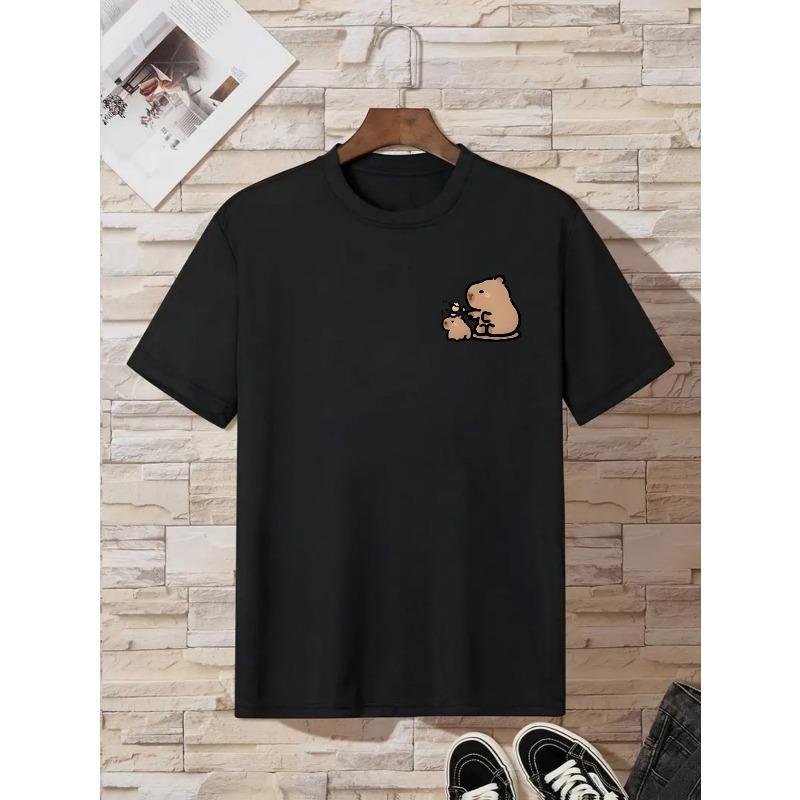 Kids Crewneck Short Sleeve T-Shirt, Big & Small Capybara Double Sided Print Fashion Casual Kids Summer Tops