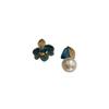 Asymmetrical Leaves Imitation Pearl Stud Earrings Enamel Drip Glaze Advanced Sense Diamond Set 20 Court Style