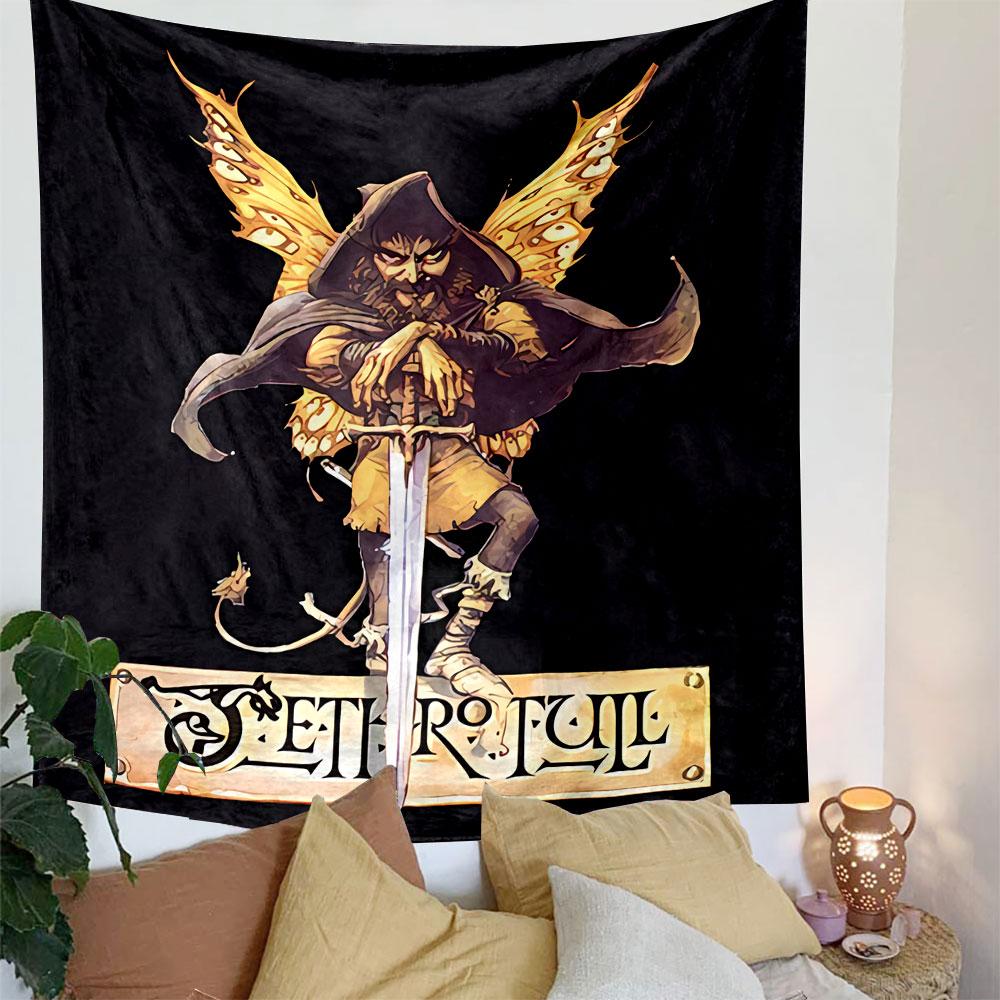 Mage with Sword Fantasy Art Tapestry Wall Hanging, Wizard Warrior Illustration, Gothic Wall Decor for Bedroom Living Room Dorm