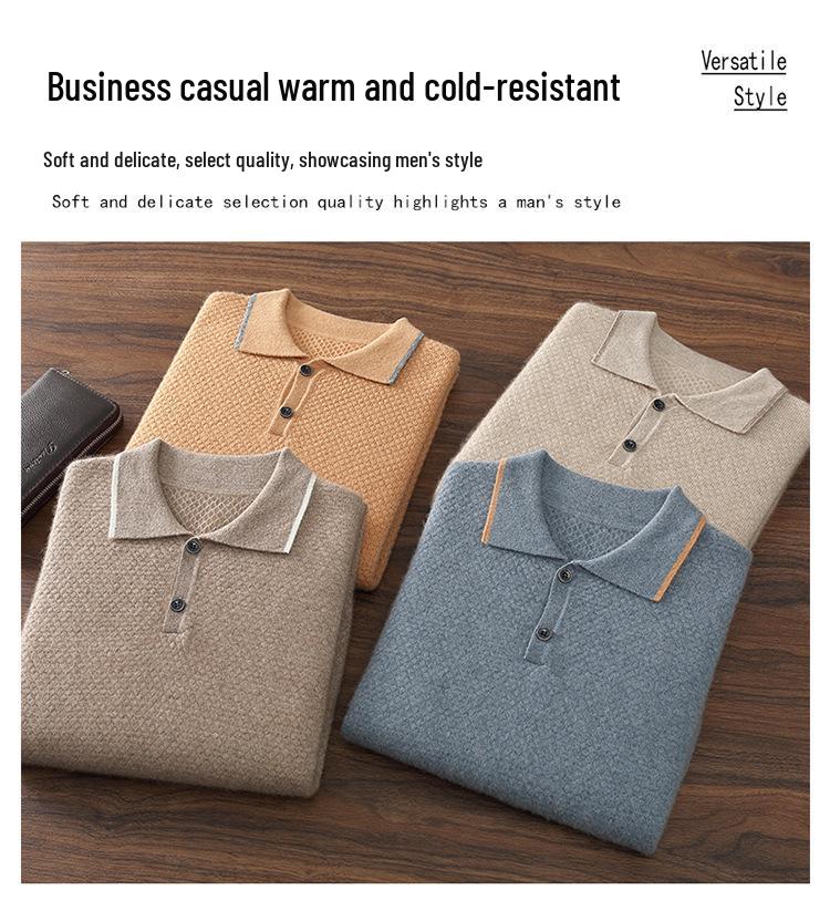Men's Cashmere Polo Neck Short Sleeve Sweater - Autumn/Winter Business Casual