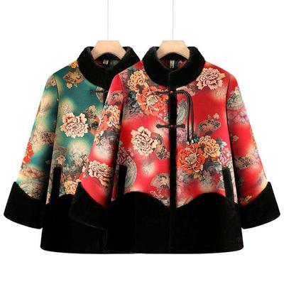 Stylish Winter Coat for Middle-aged and Elderly Women with Velvet Lining - Loose Fit, New Chinese Style