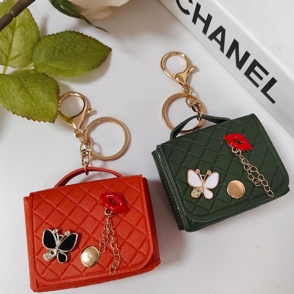 Argyle-Style Mini Red Lips Bag Charm & Coin Purse Keychain
