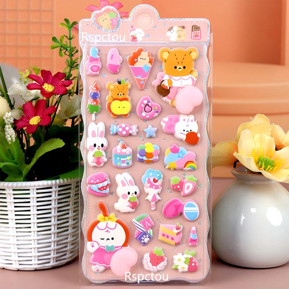 4pcs Cute Rabbit Bear Buttocks Stickers Kawaii Cartoon Animal Reward Bubble Sticker DIY Laptop Phone Pinchable Decompression Toy