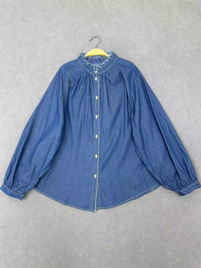 

Johnature осень повседневные кружевные рубашки с оборками воротник свободные простые винтажные тонкие рубашки One Size