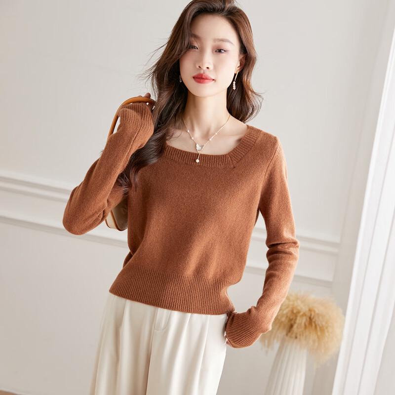 Women's 100% Wool Slim-Fit Square Neck Knit Sweater