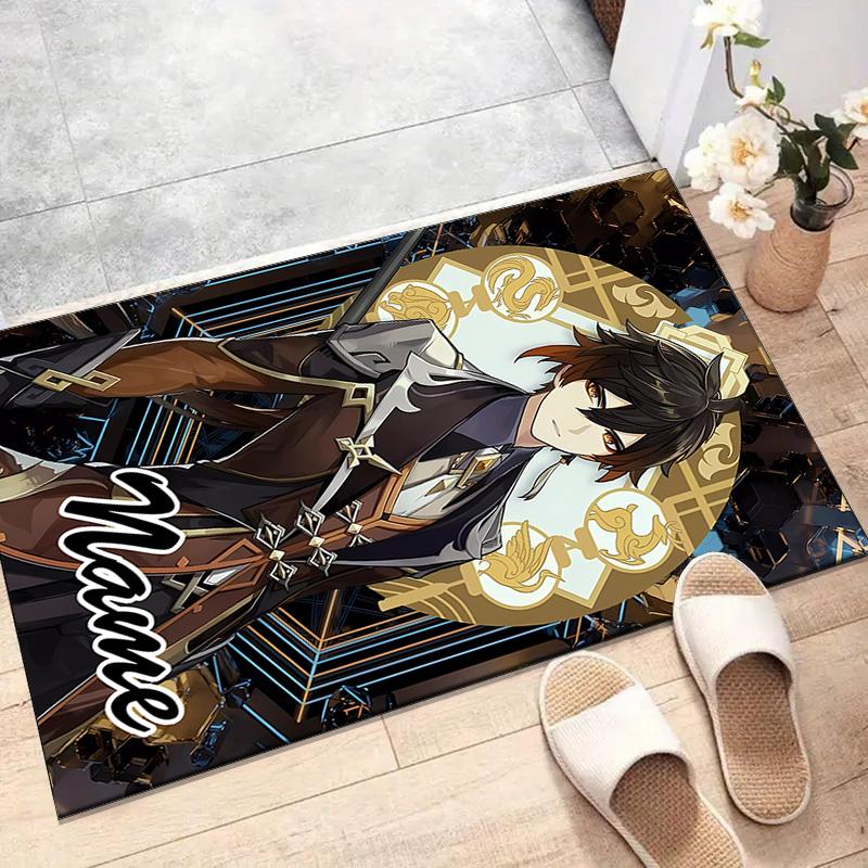 Custom Genshin Impact Mat Personalized Name, Polyester Washable Indoor Entryway Rug, Gift for Christmas, Easter, Thanksgiving Day