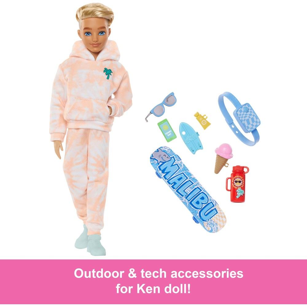 Barbie Dreamvesties Doll and Accessories Fashion Doll with Ken Poseability Removable Fashion Blonde Hair 9 Pieces Summer Skateboarding