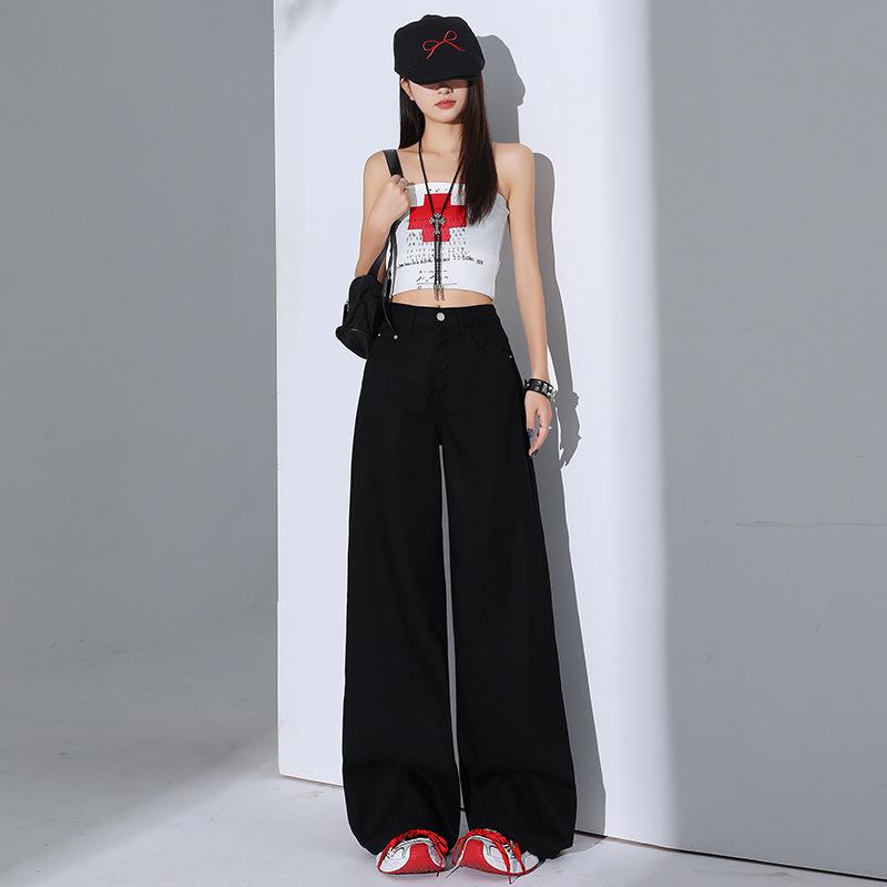 Women's White Tencel Wide-Leg Jeans - Summer 2025, High-Waisted, Loose, Floor-Length, Slimming.