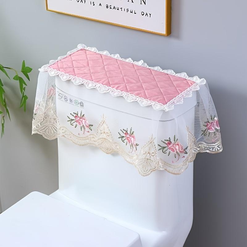 Universeller Toilettenspülkasten-Deckel mit dekorativer Spitzeneinfassung - Superfeine Faser Polyester Badezimmerdeko, Einfache Installation Verdeckt unansehnlichen Spülkasten