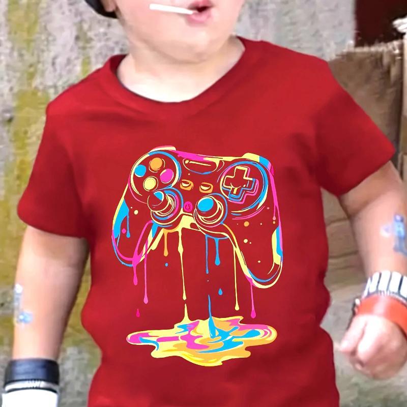 Boys' Gaming Controller Graphic T-Shirt Vibrant Short Sleeve Tee Colorful Gamepad Design Summer Boys Kids Funny Clothes