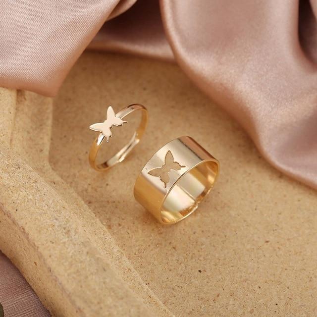 Retro For Women Punk Butterfly Heart Rings Set Retro Gothic Ancient Color Color Dice Angel Wings Charms Finger Rings JewelryVintage Rings