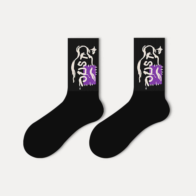 5 Pairs of Women's Spring Trend Letter Sports Mid Calf Socks