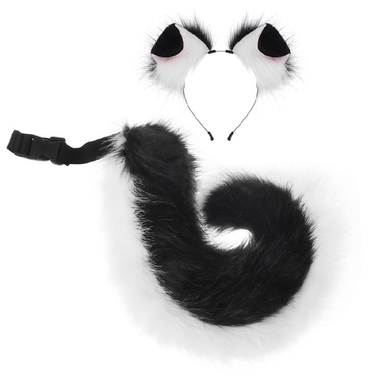 2Pcs Faux Furs Animal Tail Dog Ears Headband Dog Costumes Halloween Cosplay Costumes for Adult Kids