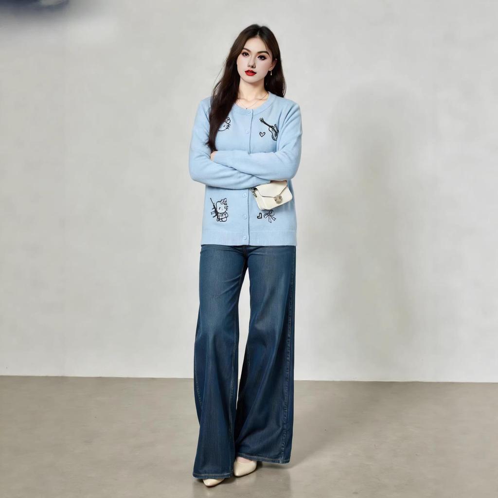 Free Shipping: Plus Size Women's Embroidered Cartoon Knit Cardigan Sweater - 2025 Winter Style