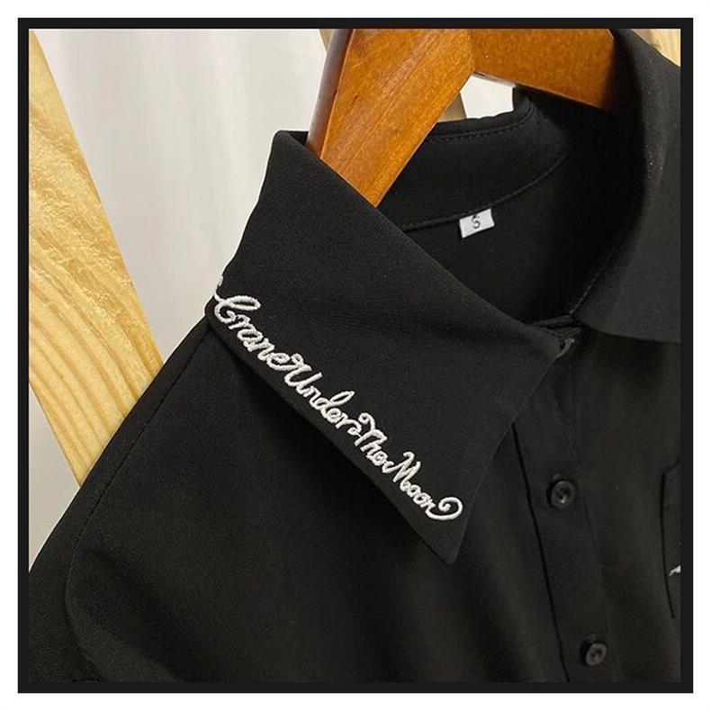 Women's Long Sleeve Embroidered Crane School-Style Shirt