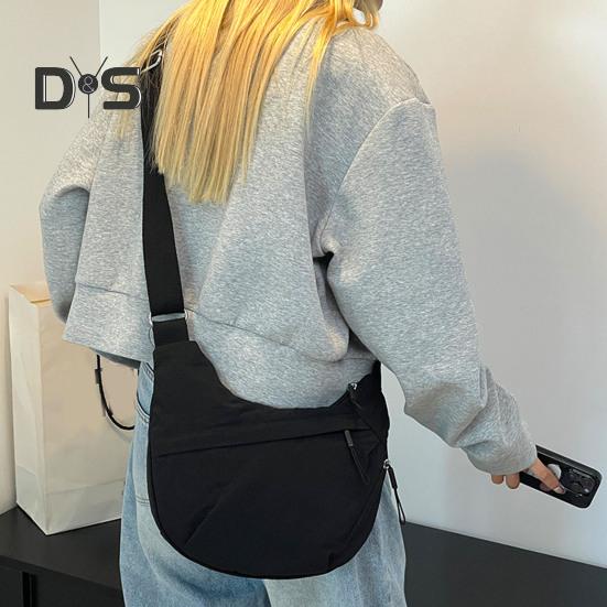 Solid Color Hobo Bag Portable Half Moon Shoulder Bag Zippered Travel Crossbody Messenger Bag for Daily Travel Office Shopping