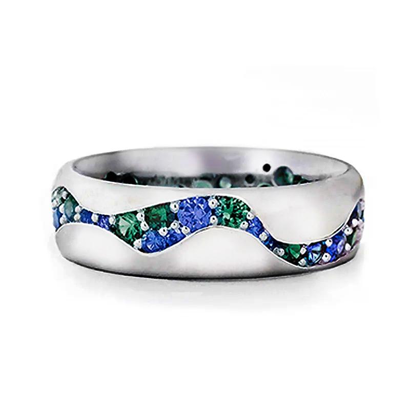 Paved Green/Blue CZ Band Rings for Women High Quality Silver Color Elegant Lady's Finger Ring Trendy Jewelry Drop Ship