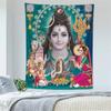 Shiva Tapestry, Ganesha and Parvati Indian Deity Polyester Wall Hanging, Meditation Room & Bedroom Indian Home Wall Decor